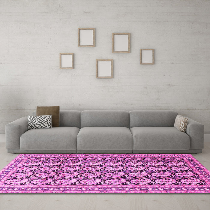Machine Washable Persian Pink Traditional Rug in a Living Room, wshtr3423pnk