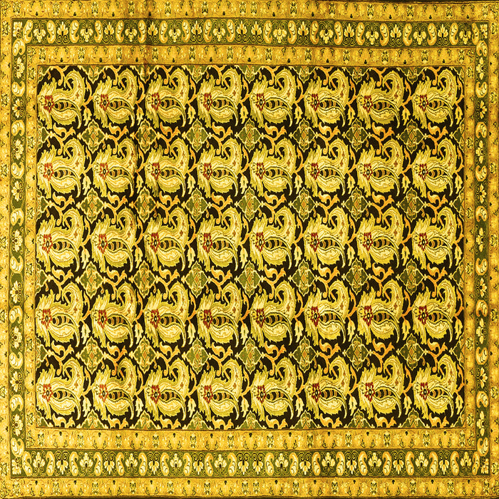 Square Machine Washable Persian Yellow Traditional Rug, wshtr3423yw