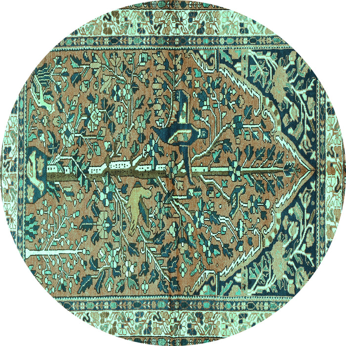 Round Animal Turquoise Traditional Rug, tr3424turq