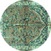 Round Animal Turquoise Traditional Rug, tr3424turq