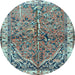 Round Animal Light Blue Traditional Rug, tr3424lblu