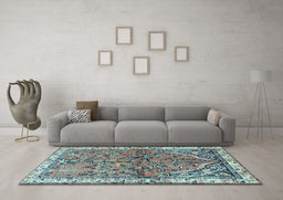 Machine Washable Animal Light Blue Traditional Rug in a Living Room, wshtr3424lblu