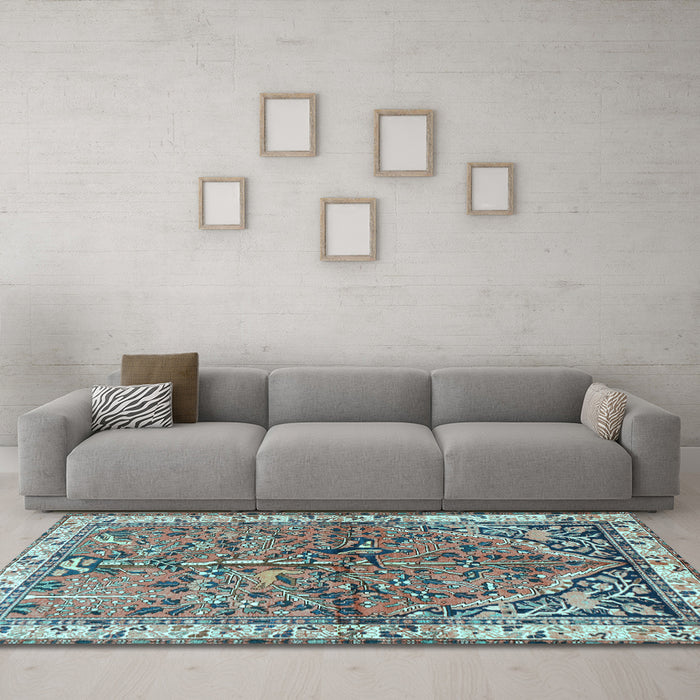 Machine Washable Animal Light Blue Traditional Rug in a Living Room, wshtr3424lblu