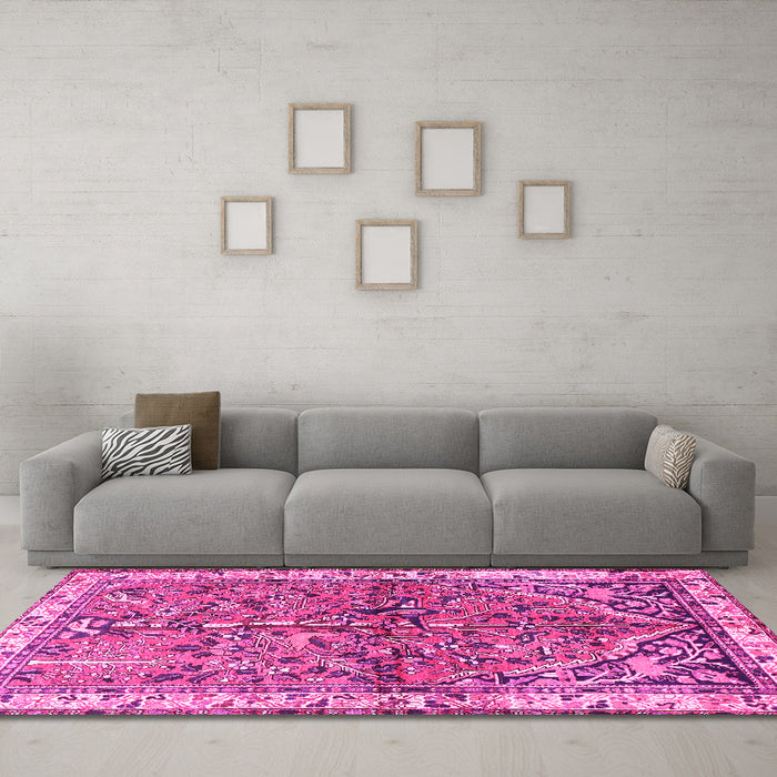 Machine Washable Animal Pink Traditional Rug in a Living Room, wshtr3424pnk