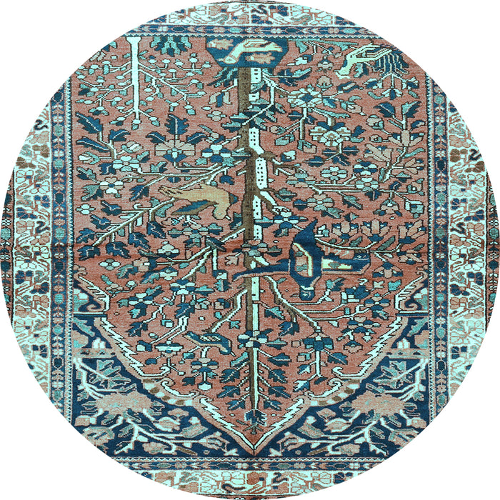 Round Machine Washable Animal Light Blue Traditional Rug, wshtr3424lblu