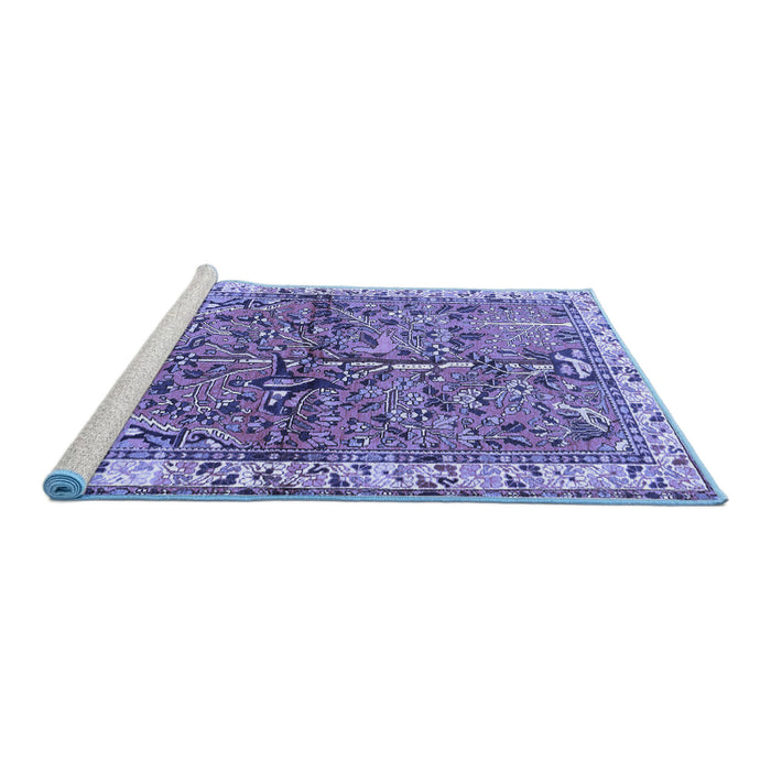 Sideview of Machine Washable Animal Blue Traditional Rug, wshtr3424blu