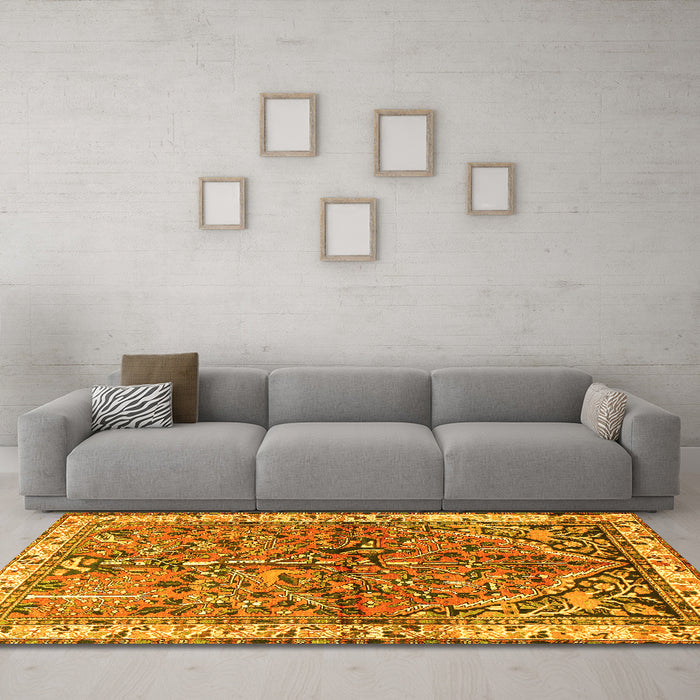 Machine Washable Animal Yellow Traditional Rug in a Living Room, wshtr3424yw