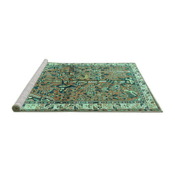 Sideview of Machine Washable Animal Turquoise Traditional Area Rugs, wshtr3424turq