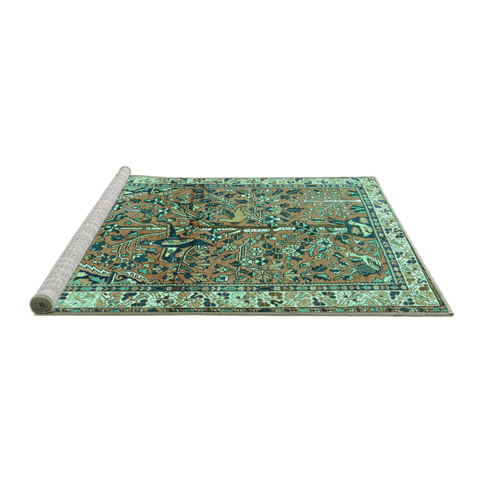 Sideview of Machine Washable Animal Turquoise Traditional Area Rugs, wshtr3424turq