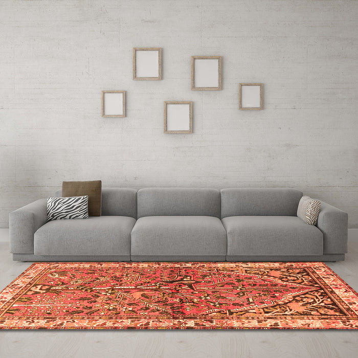 Machine Washable Animal Orange Traditional Area Rugs in a Living Room, wshtr3424org