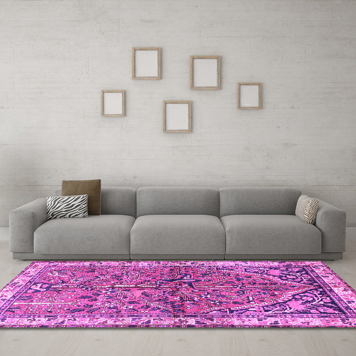 Machine Washable Animal Purple Traditional Area Rugs in a Living Room, wshtr3424pur
