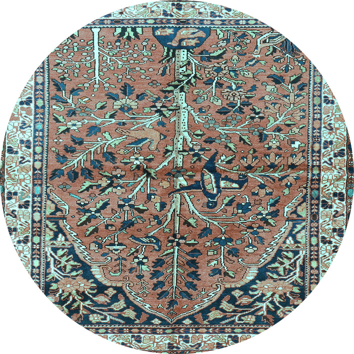 Round Machine Washable Animal Light Blue Traditional Rug, wshtr3425lblu