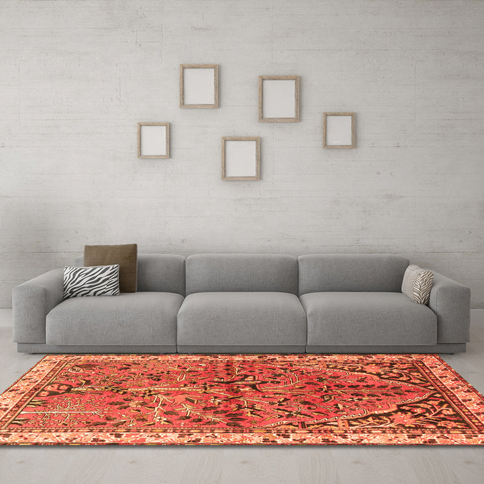 Machine Washable Animal Orange Traditional Area Rugs in a Living Room, wshtr3425org