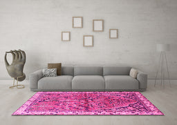 Machine Washable Animal Pink Traditional Rug in a Living Room, wshtr3425pnk