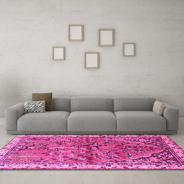 Machine Washable Animal Pink Traditional Rug in a Living Room, wshtr3425pnk