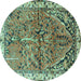 Round Animal Turquoise Traditional Rug, tr3425turq