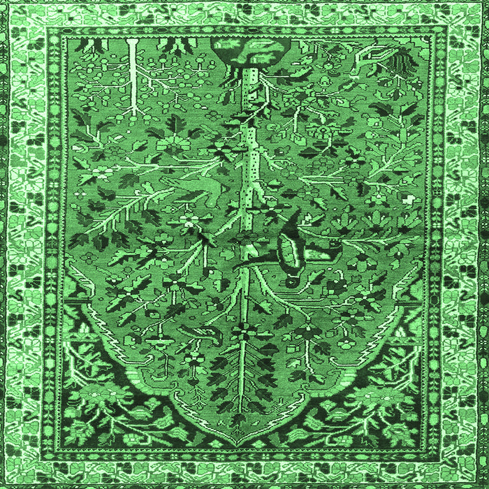 Square Animal Emerald Green Traditional Rug, tr3425emgrn