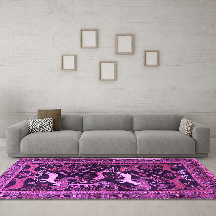 Machine Washable Animal Purple Traditional Area Rugs in a Living Room, wshtr3426pur