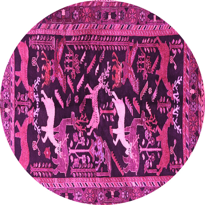 Round Machine Washable Animal Pink Traditional Rug, wshtr3426pnk
