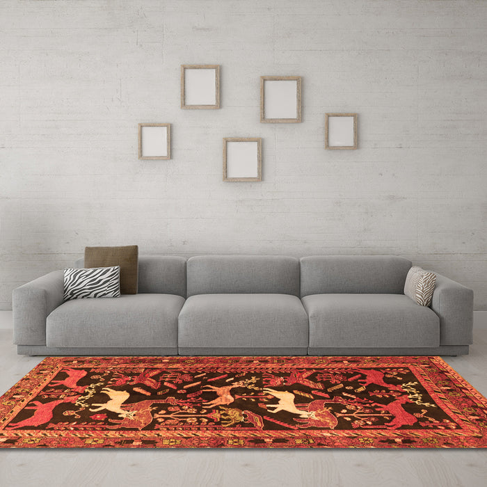 Machine Washable Animal Orange Traditional Area Rugs in a Living Room, wshtr3426org