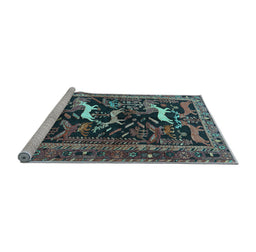 Sideview of Machine Washable Animal Light Blue Traditional Rug, wshtr3426lblu