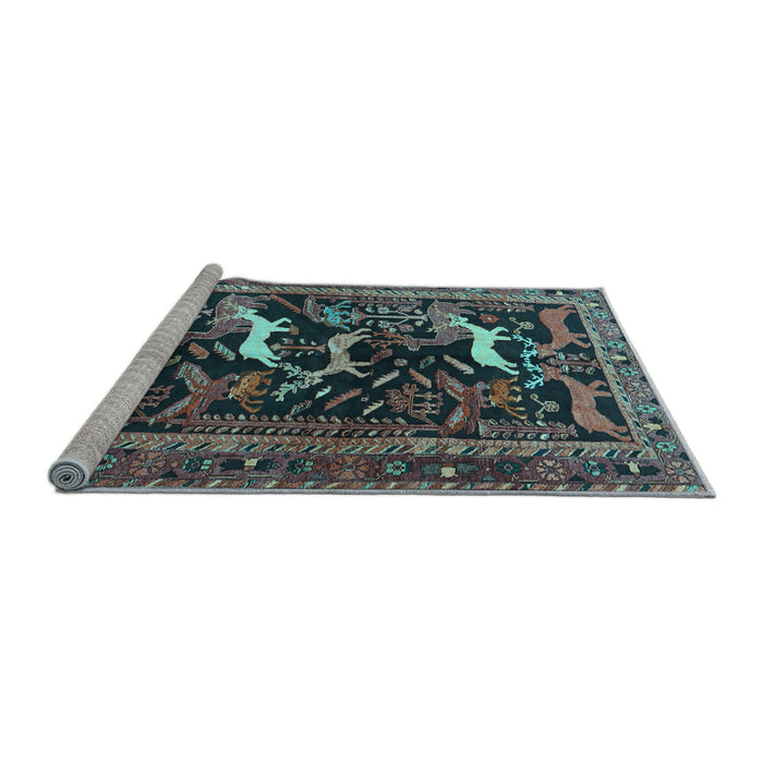 Sideview of Machine Washable Animal Light Blue Traditional Rug, wshtr3426lblu