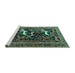 Sideview of Machine Washable Animal Turquoise Traditional Area Rugs, wshtr3426turq