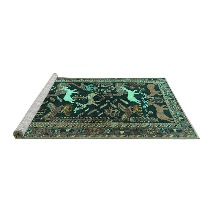Sideview of Machine Washable Animal Turquoise Traditional Area Rugs, wshtr3426turq