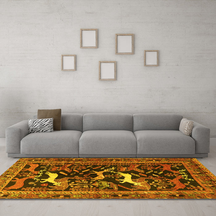 Machine Washable Animal Yellow Traditional Rug in a Living Room, wshtr3426yw