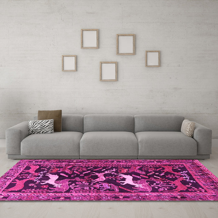 Machine Washable Animal Pink Traditional Rug in a Living Room, wshtr3426pnk