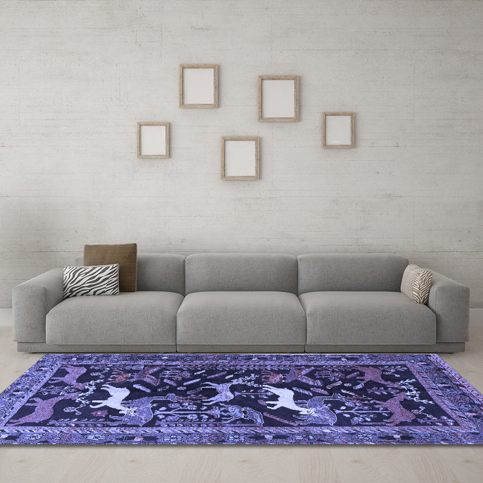 Machine Washable Animal Blue Traditional Rug in a Living Room, wshtr3426blu