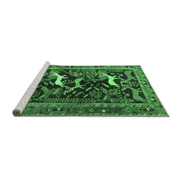 Sideview of Machine Washable Animal Emerald Green Traditional Area Rugs, wshtr3426emgrn