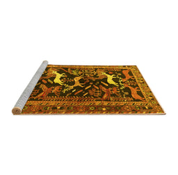 Sideview of Machine Washable Animal Yellow Traditional Rug, wshtr3426yw