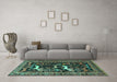 Machine Washable Animal Turquoise Traditional Area Rugs in a Living Room,, wshtr3426turq