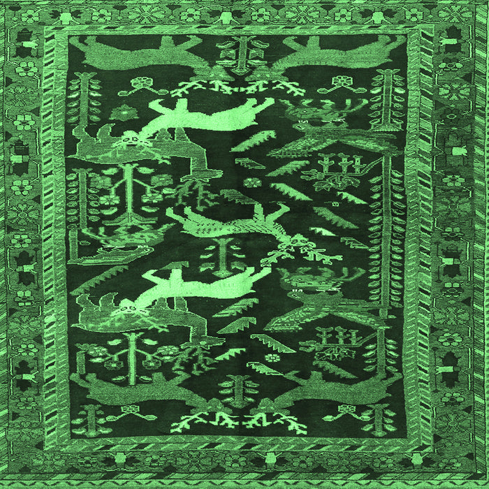 Square Animal Emerald Green Traditional Rug, tr3426emgrn