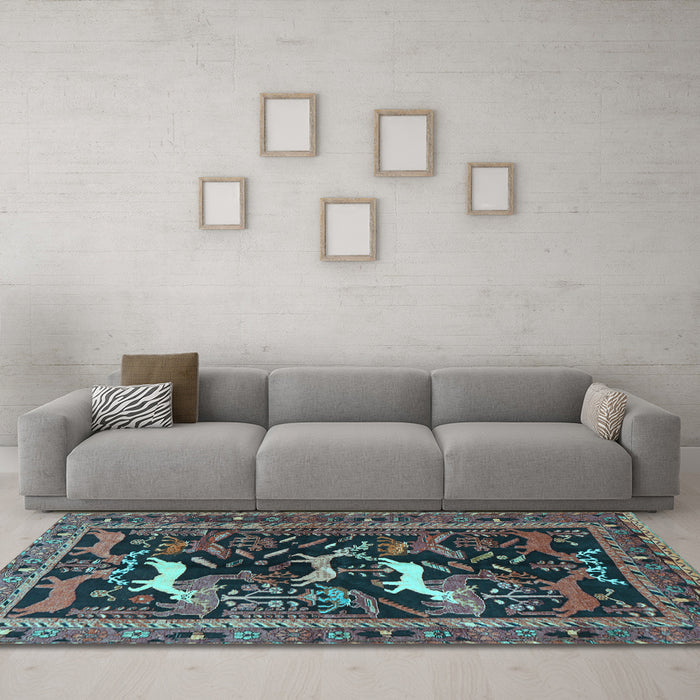 Machine Washable Animal Light Blue Traditional Rug in a Living Room, wshtr3426lblu