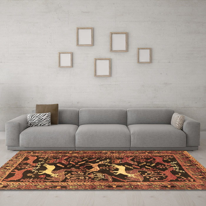 Machine Washable Animal Brown Traditional Rug in a Living Room,, wshtr3426brn
