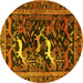 Round Animal Yellow Traditional Rug, tr3426yw