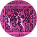 Round Animal Pink Traditional Rug, tr3426pnk