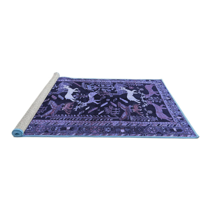 Sideview of Machine Washable Animal Blue Traditional Rug, wshtr3426blu