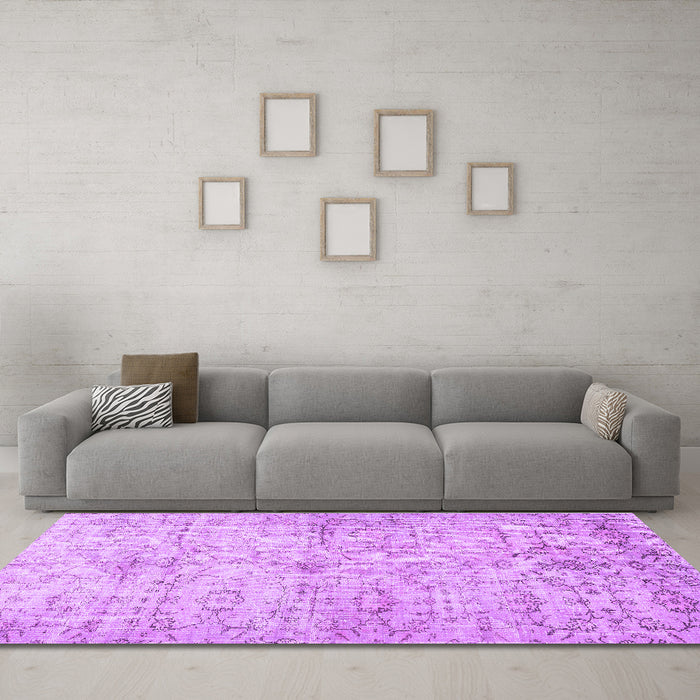 Machine Washable Persian Purple Traditional Area Rugs in a Living Room, wshtr3427pur