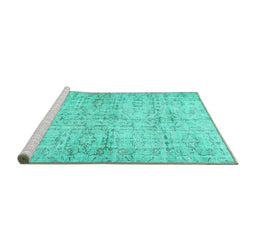 Sideview of Machine Washable Persian Turquoise Traditional Area Rugs, wshtr3427turq