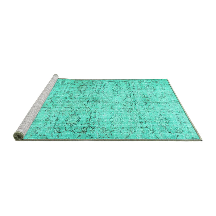 Sideview of Machine Washable Persian Turquoise Traditional Area Rugs, wshtr3427turq