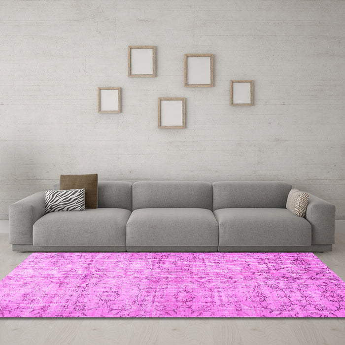 Machine Washable Persian Pink Traditional Rug in a Living Room, wshtr3427pnk