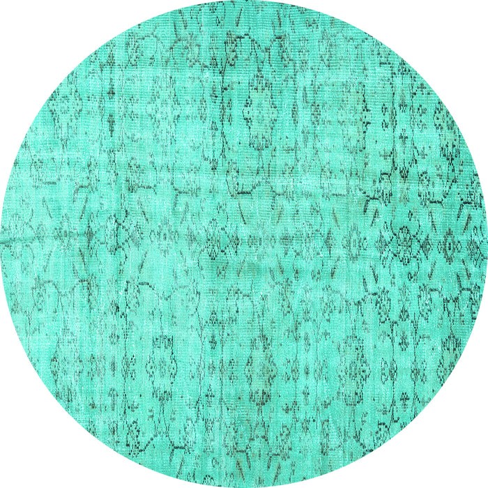Round Machine Washable Persian Turquoise Traditional Area Rugs, wshtr3427turq
