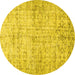 Round Machine Washable Persian Yellow Traditional Rug, wshtr3427yw