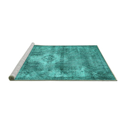 Sideview of Machine Washable Persian Turquoise Traditional Area Rugs, wshtr3428turq
