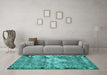 Machine Washable Persian Turquoise Traditional Area Rugs in a Living Room,, wshtr3428turq