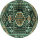 Round Persian Turquoise Traditional Rug, tr3429turq