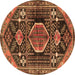 Round Persian Brown Traditional Rug, tr3429brn